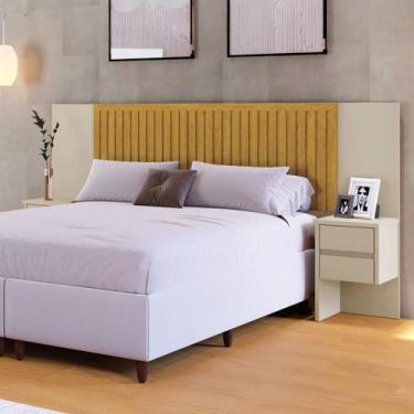 Imagem de Cabeceira Ripada De Cama Casal King Com Criados Em Mdf - Naturale - Ca