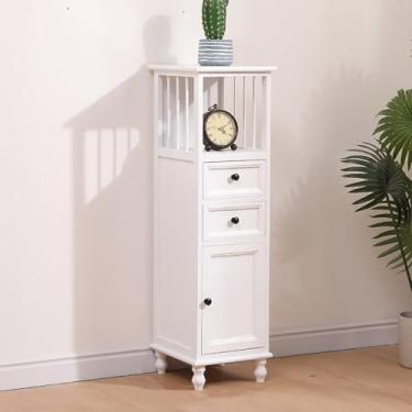 Imagem de Armário de armazenamento de madeira com portas, prateleiras de cozinha estreitas altas com bancada aberta, organizador de banheiro, armário branco, para sala de jantar, banheiro, cozinha (117 x 40 x