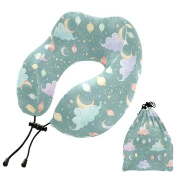 Imagem de Burbuja Almofada de pescoço Cloud Moon para viagens, almofada de viagem de espuma viscoelástica para dormir, suporte de cabeça de carro de avião, lavável na máquina e portátil