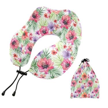 Imagem de Burbuja Almofada de pescoço de flores para viagem, almofada de viagem de espuma viscoelástica para suporte de cabeça de carro de avião dormindo, lavável na máquina e portátil