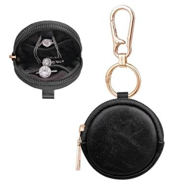 Imagem de LUCKINEE Suporte de anel de joias com chaveiro, porta-anel pequeno de viagem, mini caixa de anel, suporte portátil de anel de ginástica para mulheres e homens, caixa de suporte de colar de brinco