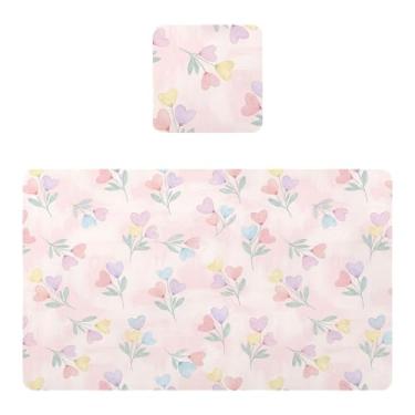 Imagem de Burbuja Jogo americano de flores de coração, conjunto de 4 para mesa de jantar, tapetes de mesa de PVC impermeáveis antiderrapantes resistentes ao calor, fáceis de limpar, 30 x 45 cm