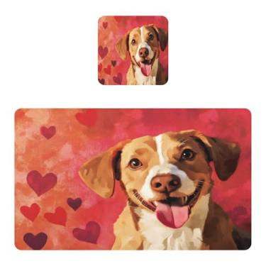 Imagem de Burbuja Jogo americano Valentine Dog conjunto de 4 para mesa de jantar, tapetes de mesa de PVC à prova d'água antiderrapantes resistentes ao calor, fácil de limpar, 30 x 45 cm
