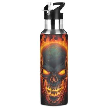 Imagem de Burbuja Garrafa de água de aço inoxidável Fire Skulls, garrafas de água isoladas a vácuo com tampa de canudo para esportes, academia, escola - à prova de vazamento e suor, sem BPA, 946 ml
