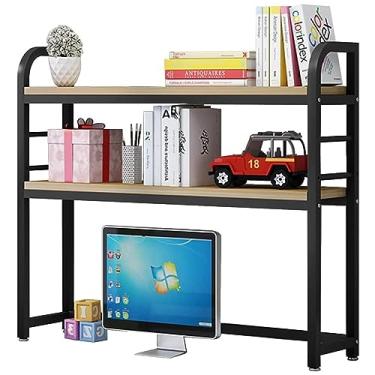 Imagem de Estante de mesa de 2 camadas, estante de mesa preta para mesa de computador, suporte de impressora de madeira e metal, organizadores de escritório e acessórios prateleira de exibição de armazenamento
