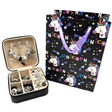 Imagem de Kit Berloque Pulseira Infantil 110pçs Porta Joias Preto - Princess