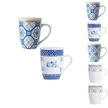 Imagem de Kit 2 caneca porcelana branca tampa filtro xicara infusor para cha cor