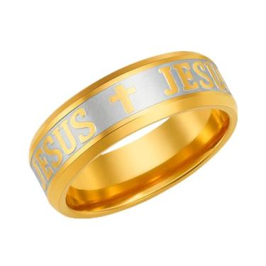 Imagem de Vivaday Anel com símbolo de fé Jesus com cruz | Oração Cristã Moderno Vintage Anéis Religiosos | Unissex Ideal para Páscoa/Natal YA6266, Medium, Metal, Sem pedra preciosa
