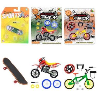 Imagem de 3 Kit Brinquedo Skate De Dedo Bicicleta E Moto Acessórios - Art Brink