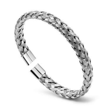 Imagem de Bracelete em Aço Trançado e Abaulado de 7mm Rosso - Di Roma