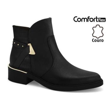 Imagem de Bota Feminina Comfortflex Couro Legítimo Cano Curto Salto Baixo Confor