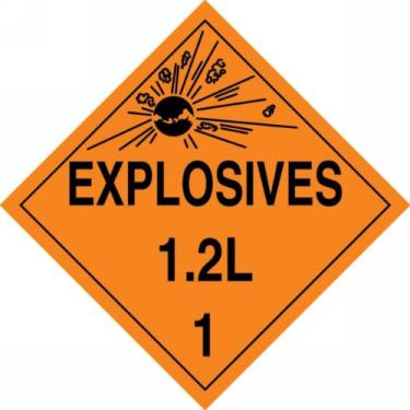 Imagem de Accuform MPL119CT100 PF-Cardstock Hazard Class 1/Division 2L DOT Placard, Legenda "Explosives 1,2L 1" com gráfico, 26-3/4" largura x 26,5" comprimento, preto sobre laranja (pacote com 100)