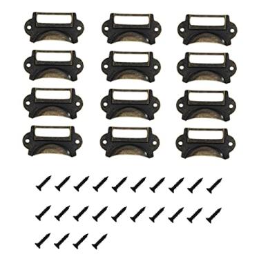 Imagem de 12 peças alças de armário de metal retrô porta-etiquetas com parafusos puxadores de gaveta para, móveis escolares, armário de