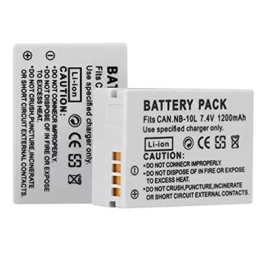 Imagem de 2 pacotes de bateria NB-10L de alta capacidade (7,4V, 1200mAh) para bateria Canon NB-10L; câmeras digitais Canon PowerShot G1 X, G3-X, G15, G16, SX40 HS, SX50 HS, SX60 HS