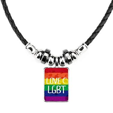 Imagem de DIYthinker Love LGBT Colar de coração com tinta arco-íris, joia com torque, pingente de corda de couro