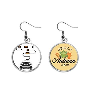 Imagem de Linha de carregamento de carro Art Deco, presente moderno, orelha, pendente, folha de outono, joia