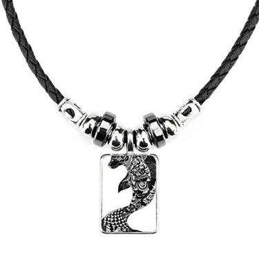 Imagem de DIYthinker China Masterpiece Mountains Rivers Drawing Necklace Jewelry Torque Leather Rope Pendant