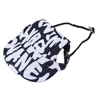 Imagem de Chapéu protetor solar para cães, 2 furos na parte superior de beisebol para cães com orifícios de orelha durável e respirável para uso diário para uso ao ar livre, animal de estimação para casa (letras azuis, G)