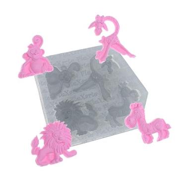 Imagem de Conjunto Safari Girafa + Zebra + Leão + Macaco Molde de Silicone