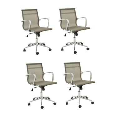Imagem de Kit 4 Cadeiras de Escritório Diretor Office Sevilha Tela Rivatti Dourado