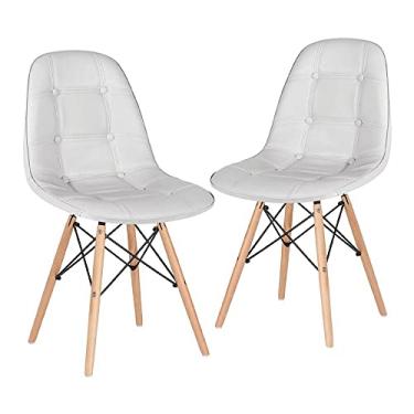 Imagem de Loft7, Kit 2 Cadeiras Charles Eames Eiffel, Assento Estofado Botonê, Pés Em Madeira Clara E Elegante Versátil Sala De Jantar Cozinha Cafeteria Quarto, Cinza Claro