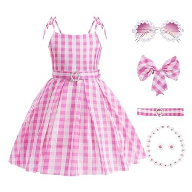 Imagem de SHELOVESIT Vestido de fantasia rosa para meninas, fantasia de filme, Halloween, cosplay, roupas infantis, festa de aniversário (140 cm/7 a 8 anos)