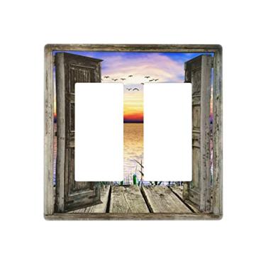 Imagem de Sunset Beach 2 Gang Double Rocker/Decora Light Switch Cover Decorativo Outlet Wall Plate Electrical Faceplate Banheiro Casa Quarto Decoração Sem Parafusos 12 cm x 4,6 cm