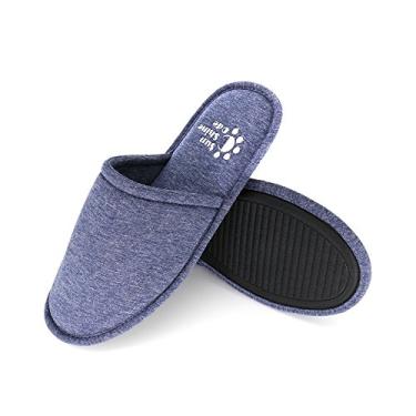 Imagem de Sunshine Code Pantufas femininas laváveis de algodão com espuma de memória e bolsa de viagem combinando para quarto de spa de hotel, Azul marino, 7-8
