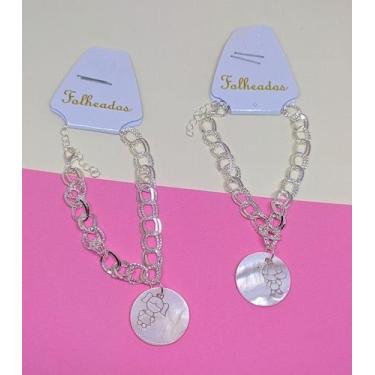 Imagem de Pulseira Bracele Filhos Corrente Elos Duplo com Pingente Madrepérola M