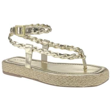 Imagem de Sandália Feminina Papete Flatforma Corda Rasteira Dourada - LAZZLU, Do