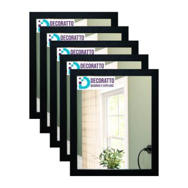 Imagem de kit 5 Espelhos 20x25 Moldura Preta para casa, decoração, sala, banheir