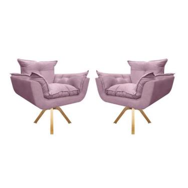 Imagem de Kit 2 Poltrona Decorativa Opala Base Giratória Suede Rosê Mz Decor - M