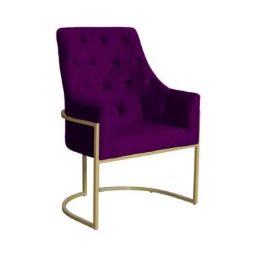 Imagem de Poltrona Decorativa Vick Veludo Roxo Base Dourada Mz Decor - Mazzero D