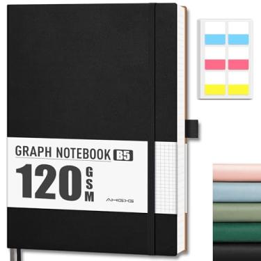 Imagem de AHGXG Caderno de papel milimetrado – Caderno quadriculado, papel milimetrado grosso 120 GSM, caderno B5 grande, 96 páginas, capa macia de couro, para gráficos, escrita, matemática, engenharia, 19 x 25