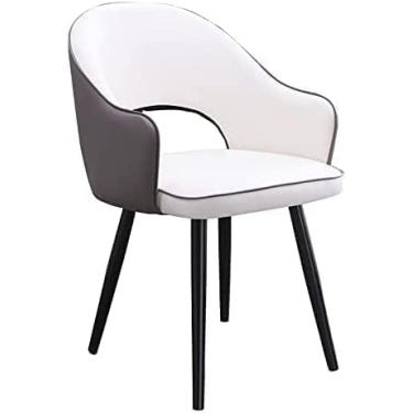 Imagem de Cadeiras de cozinha, cadeiras de jantar estofadas, cadeiras laterais, sala de estar com capa de couro macio, assento almofadado e pernas de metal, cinza + branco