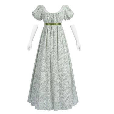 Imagem de Nuoqi Vestidos Regency para mulheres, vestido floral da era regencial, cintura império, vestido longo para chá, Floral verde, G