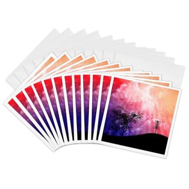 Imagem de 3dRose Silhueta de cesta em uma colina de uma cesta de golfe de disco de frisbee com corrente em colina colorida - Cartões comemorativos, 15 x 15 cm, conjunto de 12 (gc_23727_2)