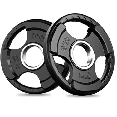 Imagem de RitFit Placas de peso para halteres, placas olímpicas de borracha de 5 cm para halterofilismo e treinamento de força em casa e academia, individual, par e conjuntos (2,3 kg, par)