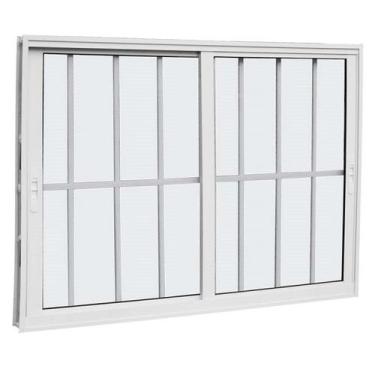 Imagem de Janela 2 Folhas Max Com Grade 100X150 Alumínio Branco Linha 25 Jade - 