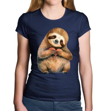 Imagem de Baby Look Algodão Bicho Preguiça Coração - Foca na Moda, Marinho, G