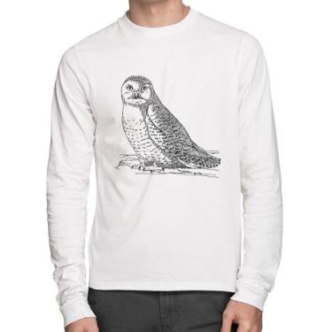 Imagem de Camiseta Algodão Coruja Traços Manga Longa - Foca na Moda, Branco, GG