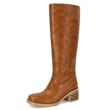 Imagem de ZJGZF Botas femininas cano alto banana bico quadrado confortável bota campus salto bloco botas de equitação botas de cano longo longo, Sela, 8.5