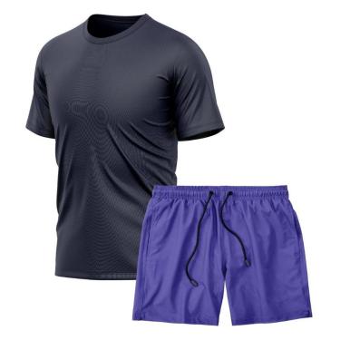 Imagem de Kit Camiseta Manga Curta Dry Marinho + Short Tactel Academia Caminhada Gênero:Homem;Tamanho:P;Cor:-Masculino