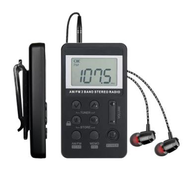 Imagem de Rádio portátil de bolso AM/FM com tela LCD de afinação digital, mini rádio SWDSTP recarregável com fone de ouvido estéreo e clipe de cinto removível para caminhada, corrida