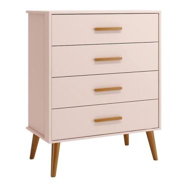 Imagem de Cômoda Infantil Isis 4 Gavetas Rosa - Reller Móveis Rosa