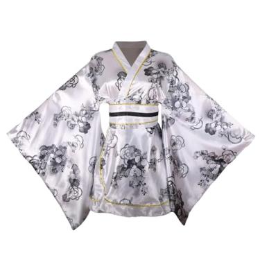 Imagem de Quimono feminino curto sexy fantasia adulta estampa de gueixa japonesa vestido de festa de Halloween vestido chique com cinto, nº 96, branco, G
