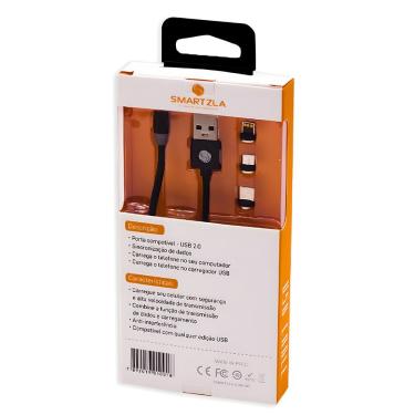 Imagem de Cabo Magnético Usb Smartzla Sat-c005 Entradas Usb-c/v8/lightning 2.4a Carregamento Rápido