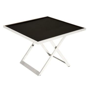 Imagem de Mesa Lateral Oliver Cromada Tampo Madeira Cor Preta - 17449 - Sun Hous