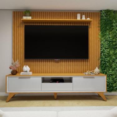 Imagem de Rack com Painel para TV até 75 Polegadas Laqueado 100% MDF Ripado Pés 