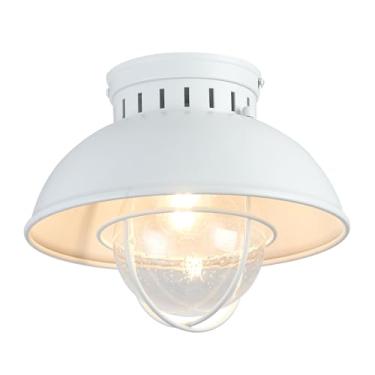 Imagem de ALAISLYC Luminária De Teto Externa Estilo Fazenda, 10" Branca, Embutida, Com Gaiola Metal, Vidro Semeado, Para Hall Entrada